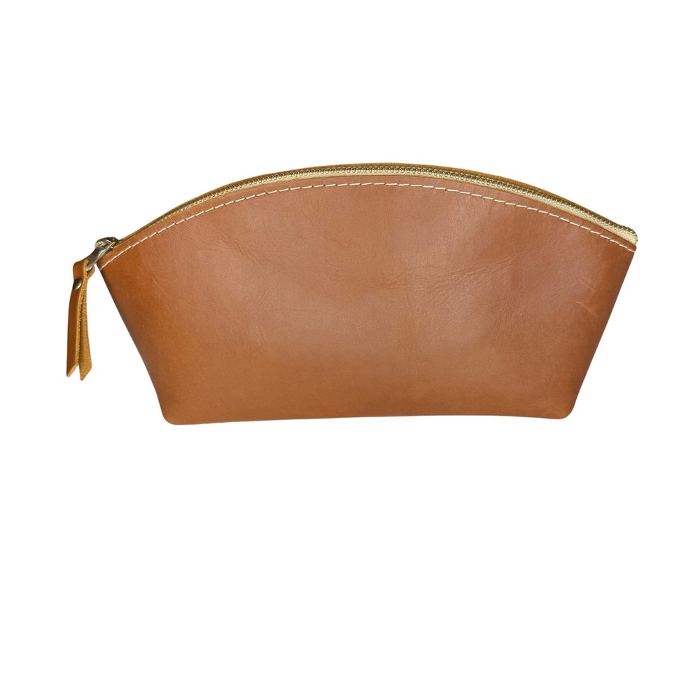 Portland Leather Goods Total Eclipse Makeup Bag Honey Leather Cosmetic Pouch